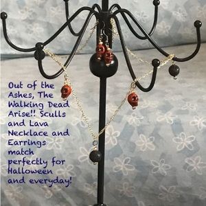 ⭐️⭐️ Scull & Lava Stone Necklace & Earrings Set